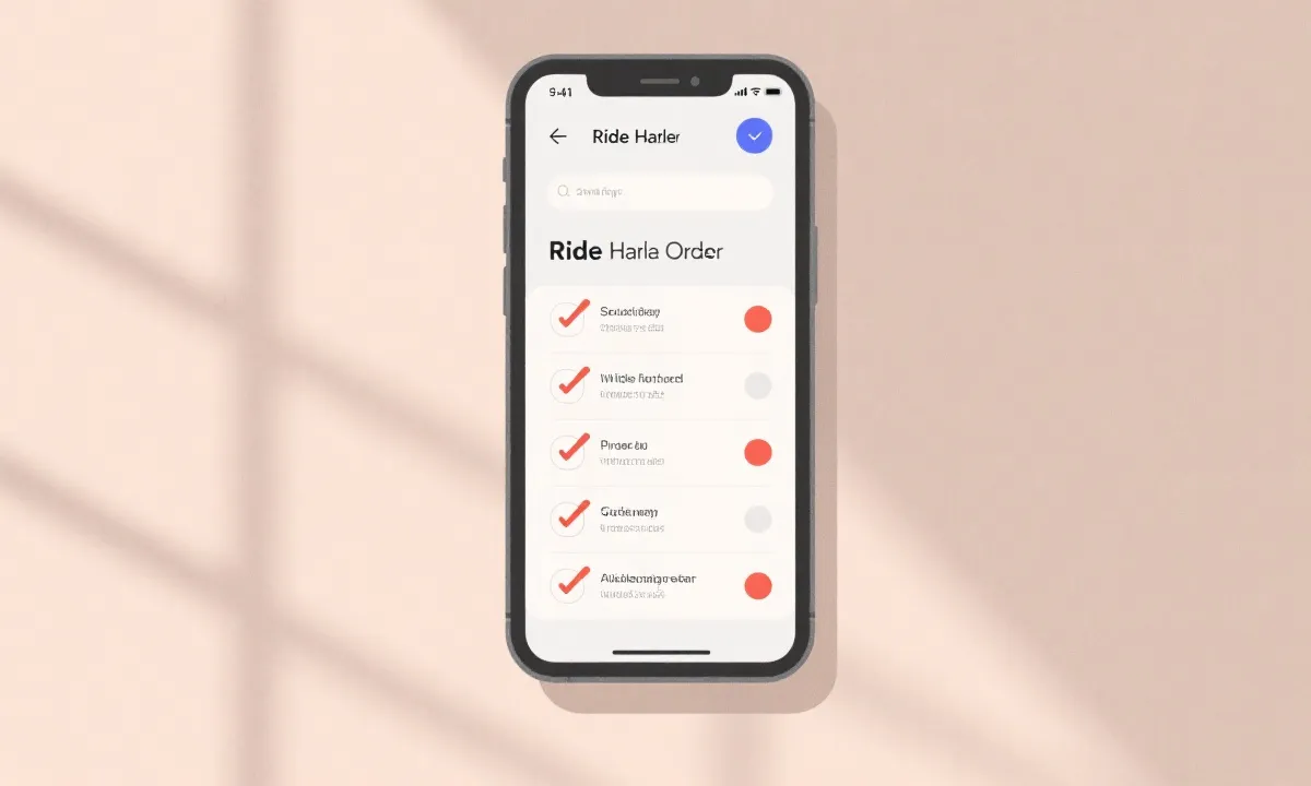 手机上显示打车订单信息与安全核验步骤的界面风格插画，简洁清晰